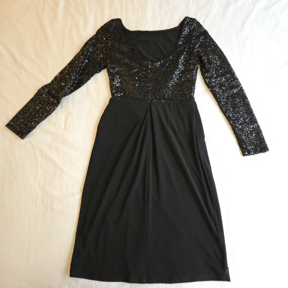 Lauren Ralph Lauren Black Sequin Cocktail Dress Long Sleeve Evening MI3 - Picture 9 of 13